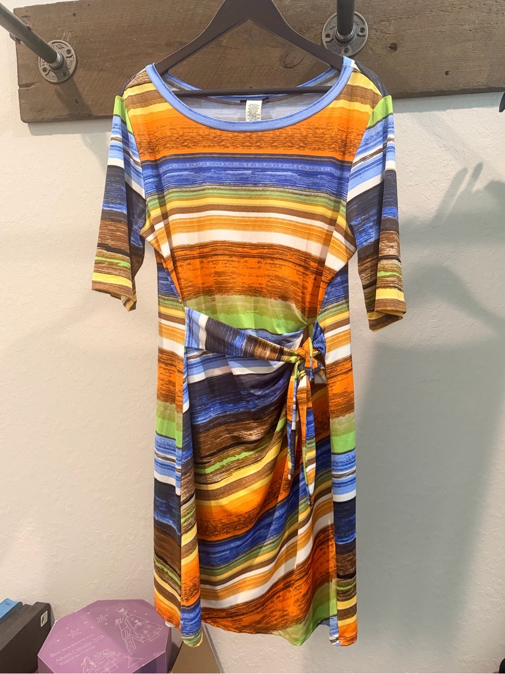 Striped Tie-Waist Dress in Orange and Blue